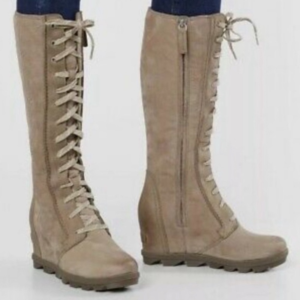 SOREL Joan of Arctic Wedge II Tall Lace Up Boot Brown/Taupe Size 9